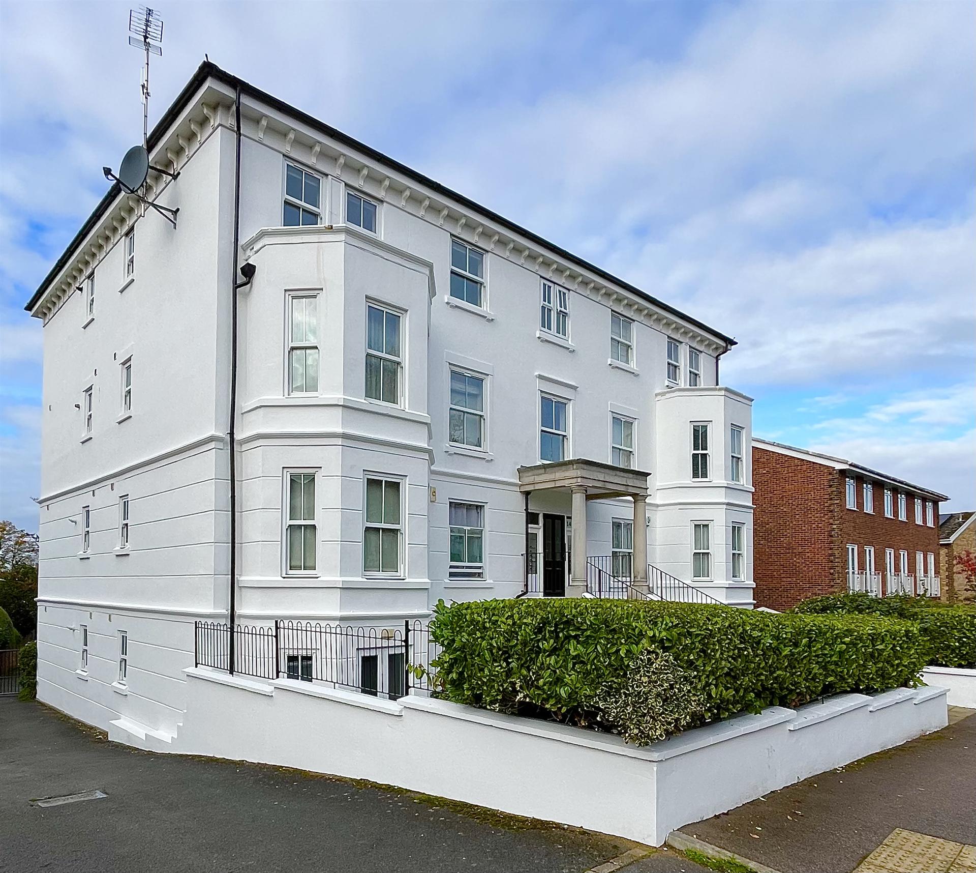 Grand white Victorian apartments corner view, Essex